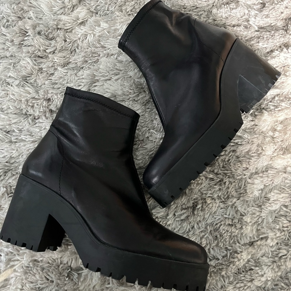 Zara Leather Lug Soled Bootie Heels